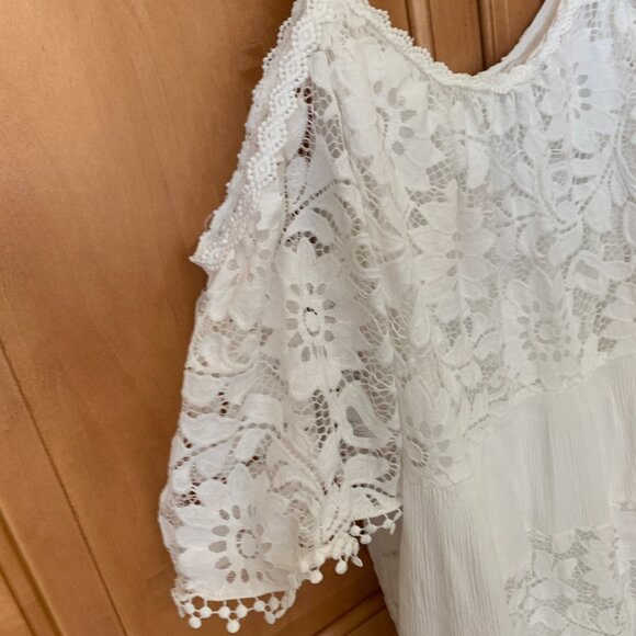 Lace and Gauze Dress Spaghetti Straps and Drop Sleeve - Picture 8 of 11